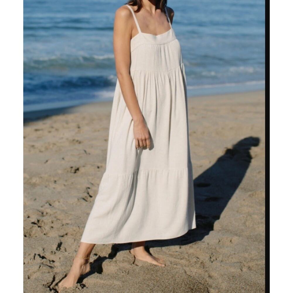 Rachel Pally Linen Syd Midi Dress - Small Beige Neutral Coastal Minimalist USA